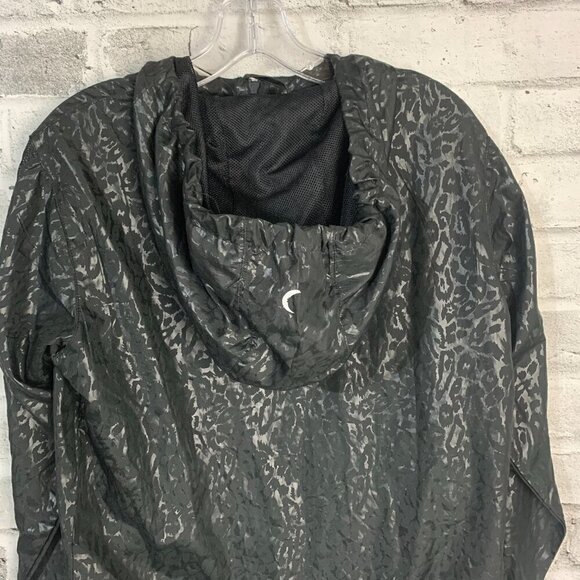 Zyia Active Windbreaker Black Cheetah Print Full Zip Hooded UtilityJacket - Picture 9 of 14